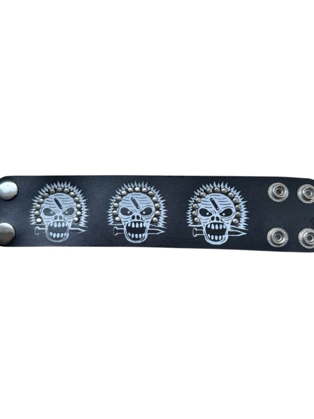 Vintage Studded Punk Rock Cuff Bracelet Black & Silver Skull Edgy Y2K Rave
